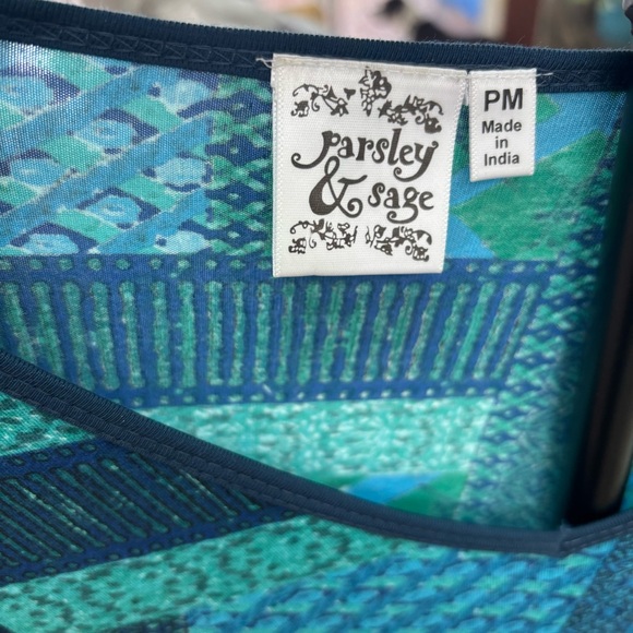 Parsley & Sage Tunic V-Neck Top Women’s M Teal & Navy 3/4 Sleeve Soft - Picture 3 of 6